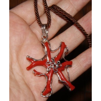 NSA|925: woman adjustable ring handmade with natural red coral star