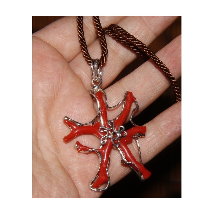 NSA|925: woman adjustable ring handmade with natural red coral star