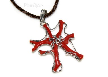 NSA|925: woman adjustable ring handmade with natural red coral star