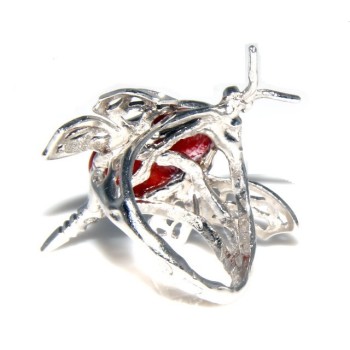 NSA|Anello farfalla argento 925 con corallo rosso naturale misura 17
