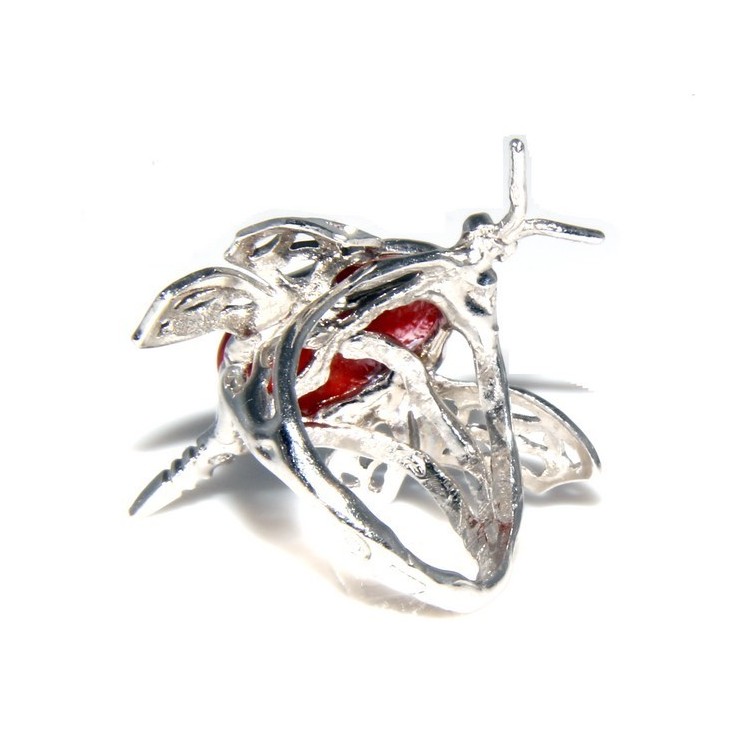 NSA|925: Ring woman butterfly handmade with natural red coral gemstone 17