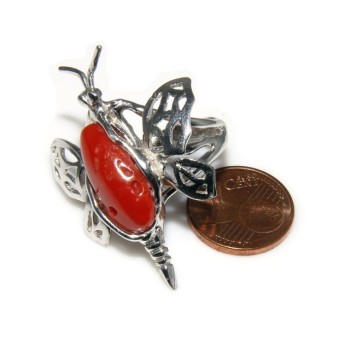 NSA|925: Ring woman butterfly handmade with natural red coral gemstone 17