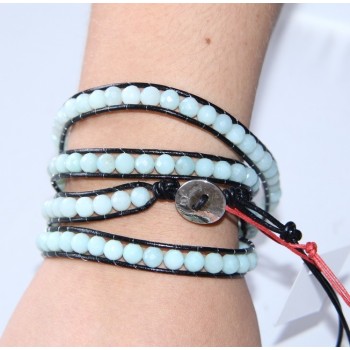NSA|Argento 925 : Bracciale Uomo Donna HIP HOP semipreziosi acquamarina cuoio piu' giri