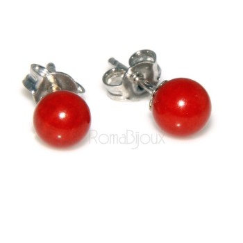 NSA|Orecchini in Argento 925 pallina perla calibrata corallo naturale rosso