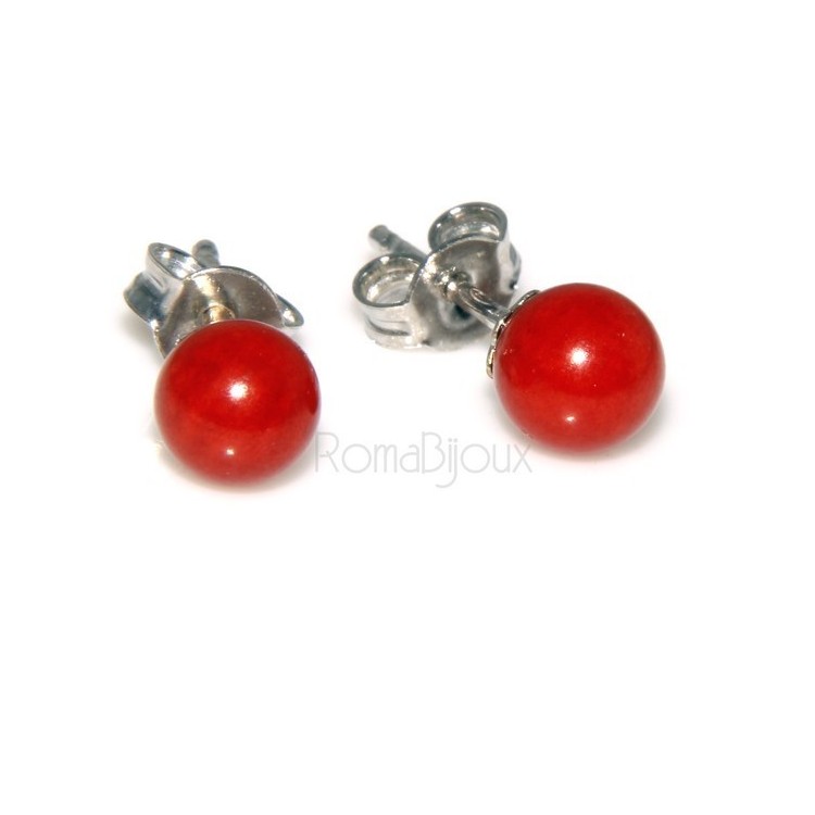 NSA|Earrings in 925 sterling silver pearl ball calibrated natural coral red