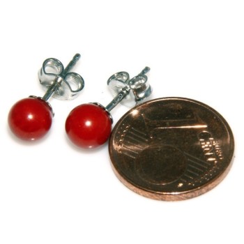 NSA|Earrings in 925 sterling silver pearl ball calibrated natural coral red
