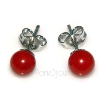 NSA|Earrings in 925 sterling silver pearl ball calibrated natural coral red