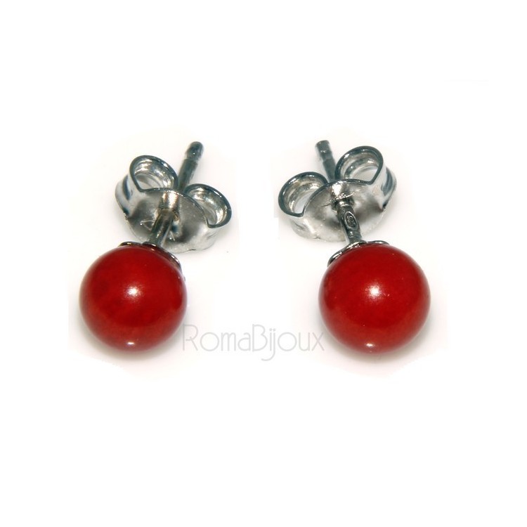 NSA|Earrings in 925 sterling silver pearl ball calibrated natural coral red