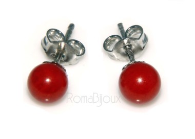 NSA|Earrings in 925 sterling silver pearl ball calibrated natural coral red