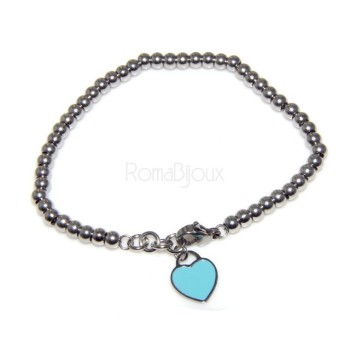 NSA|Acciaio donna anallergico cromato bracciale palline con cuore smaltato 17
