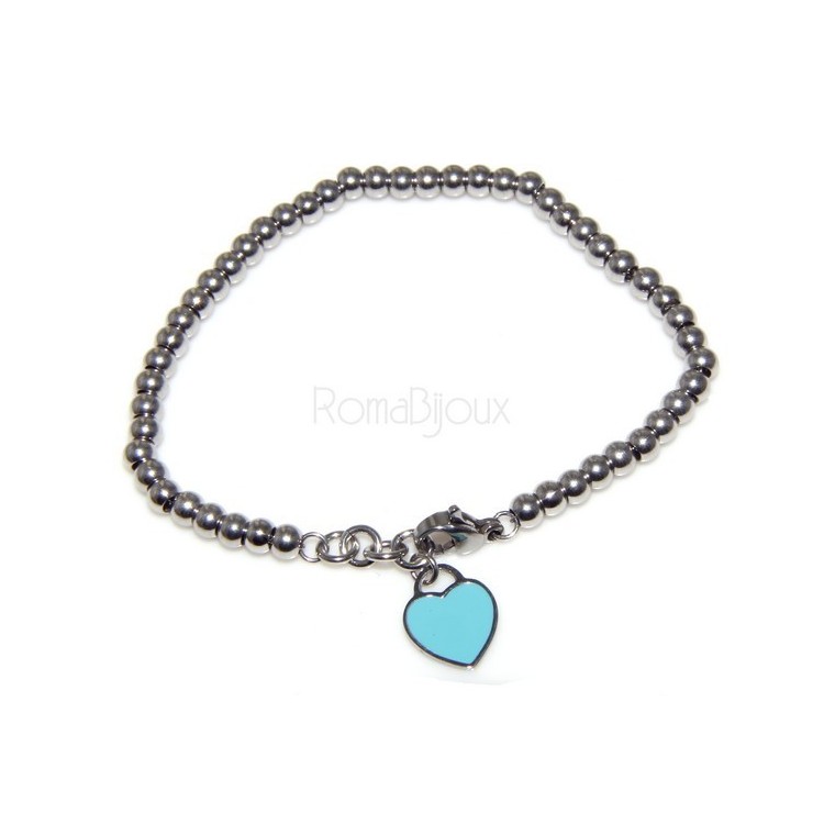 NSA|Steel plated bracelet woman hypoallergenic balls with enamel heart 17