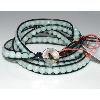 NSA|Argento 925 : Bracciale Uomo Donna HIP HOP semipreziosi acquamarina cuoio piu' giri