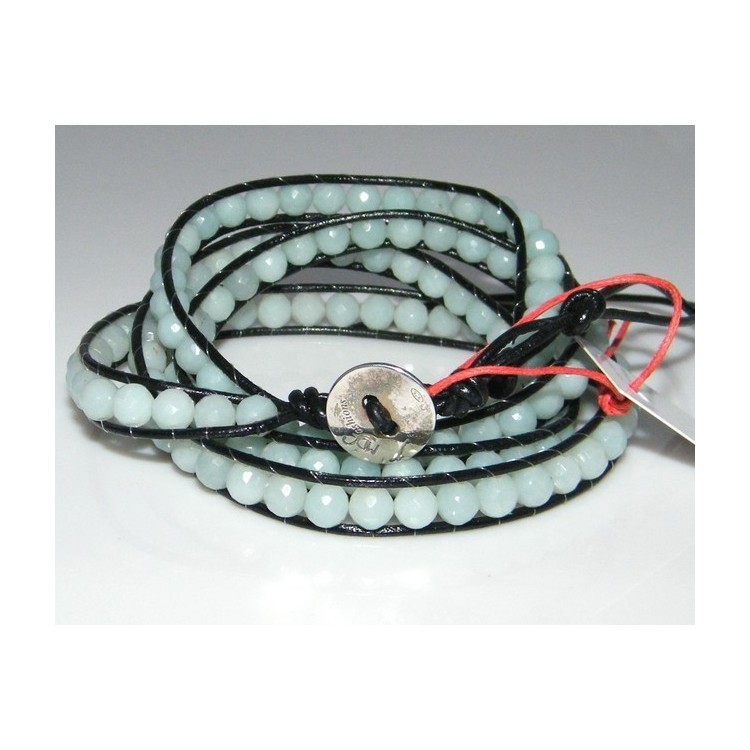 NSA|Argento 925 : Bracciale Uomo Donna HIP HOP semipreziosi acquamarina cuoio piu' giri