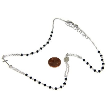 NSA|Collana Rosario uomo Argento 925 Con cristallo nero croce e madonna 66 cm