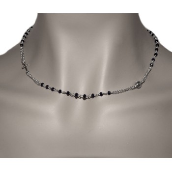 NSA|necklace 925 silver rosary choker black crystal 45 + 5 NonSoloargenti MAN