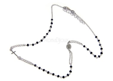 NSA|Collana Rosario uomo Argento 925 Con cristallo nero croce e madonna 66 cm