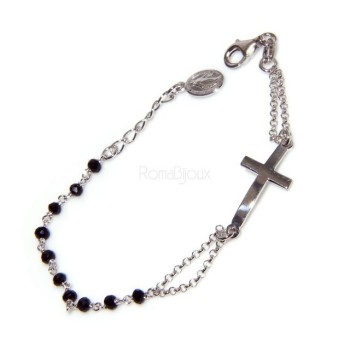 NSA|Rosary bracelet male female 925 silver image Madonna, convex cross and black crystal. mis 17.50
