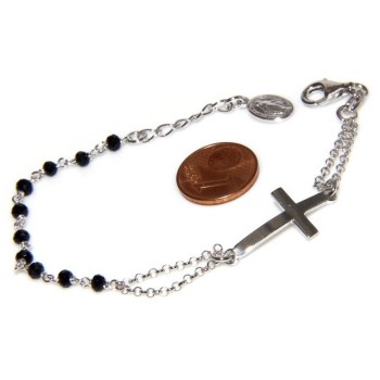 NSA|Rosary bracelet male female 925 silver image Madonna, convex cross and black crystal. mis 17.50