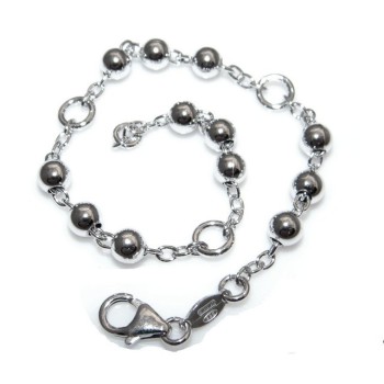 NSA|Bracciale rosario uomo o donna in Argento 925 croce liscia rod Oro bianco palline 4 mm mis 17