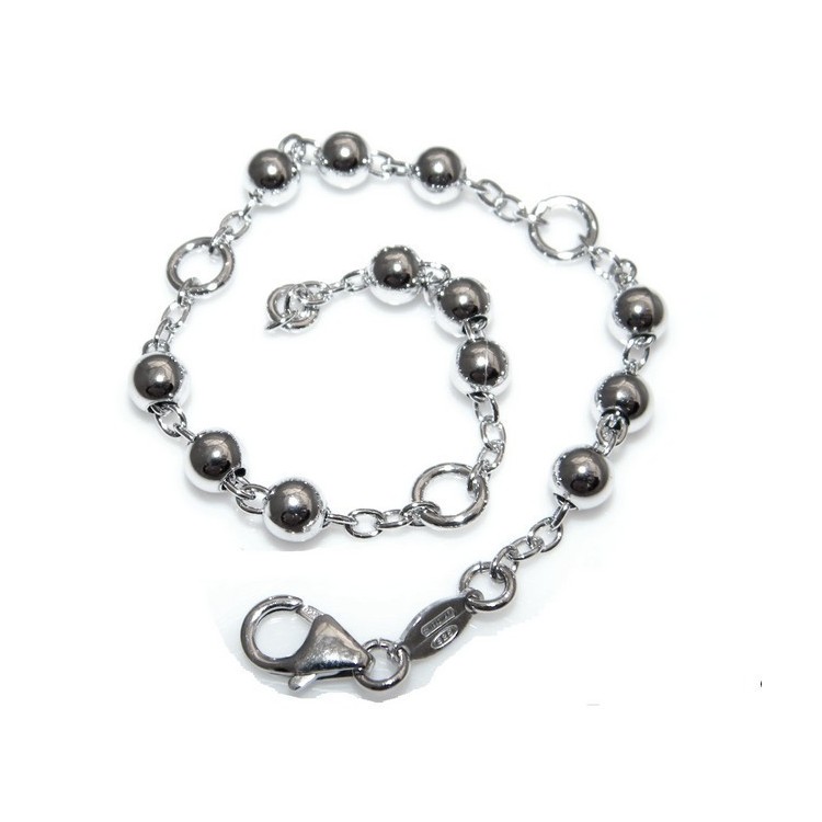 NSA|Bracciale rosario uomo o donna in Argento 925 croce liscia rod Oro bianco palline 4 mm mis 17