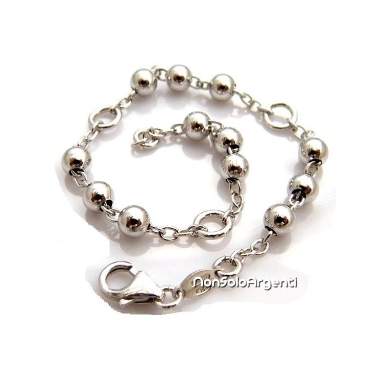 NSA|Argento 925 Rodiato : Bracciale catena rolo palline alternate da 5 mm. Lungo 17,50