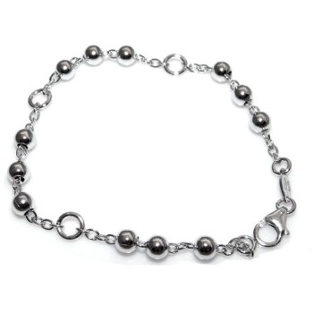 NSA|Bracciale rosario uomo o donna in Argento 925 croce liscia rod Oro bianco palline 4 mm mis 17