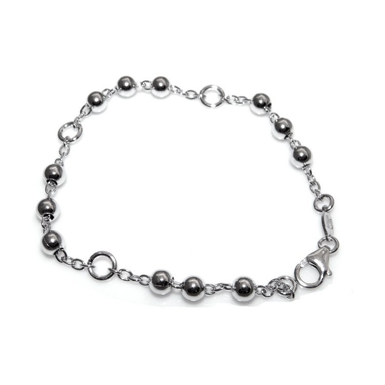 NSA|Bracciale rosario uomo o donna in Argento 925 croce liscia rod Oro bianco palline 4 mm mis 17