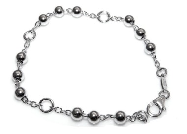 NSA|Bracciale rosario uomo o donna in Argento 925 croce liscia rod Oro bianco palline 4 mm mis 17