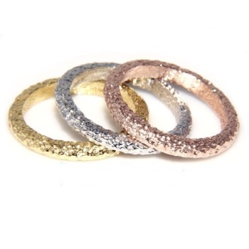 NSA|925 Italian: woman ring fusion 3 colors rhodium white gold yellow pink hammered + measures