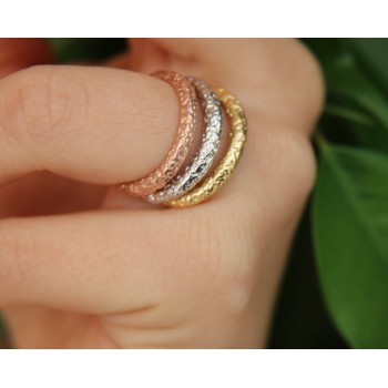 NSA|925 Italian: woman ring fusion 3 colors rhodium white gold yellow pink hammered + measures