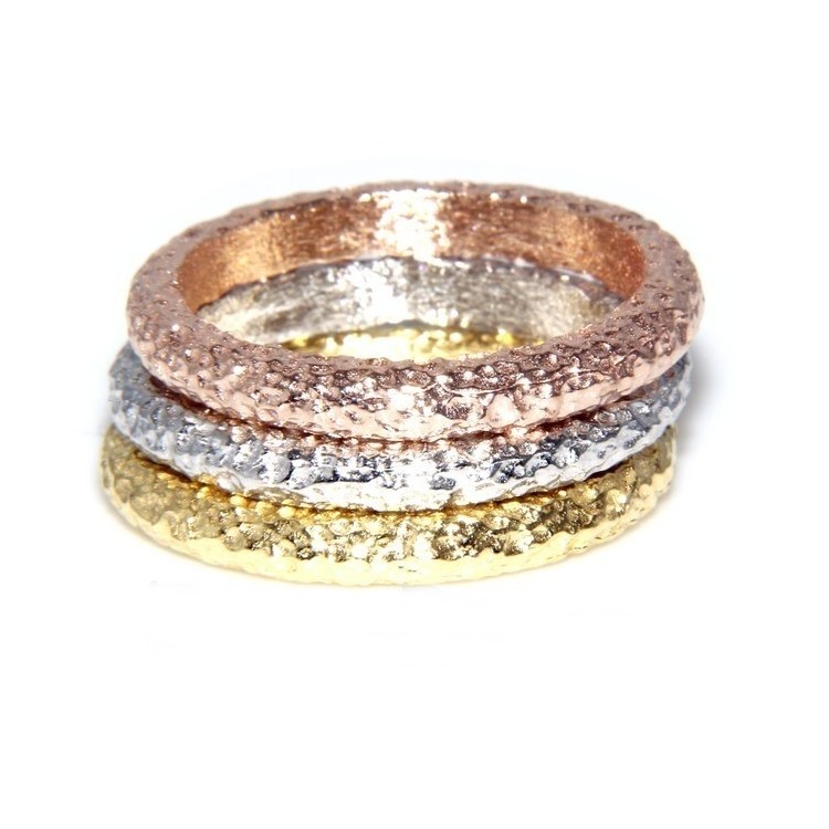 NSA|Argento 925 Italiano : anello fusione 3 colori (oro bianco giallo rosa) diamantato