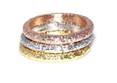 NSA|925 Italian: woman ring fusion 3 colors rhodium white gold yellow pink hammered + measures