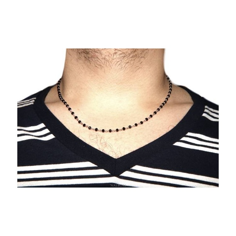 NSA|Collana uomo donna Argento 925 Con cristallo nero 3,5 mm lavorazione rosario marsigliese fatta a mano 45+5