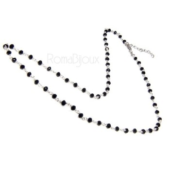 NSA|Collana Rosario uomo Argento 925 Con cristallo nero croce e madonna 66 cm