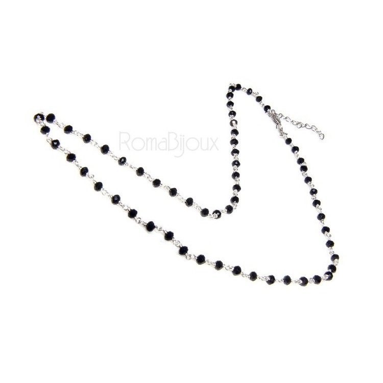 NSA|Collana Rosario uomo Argento 925 Con cristallo nero croce e madonna 66 cm