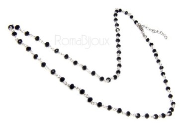 NSA|Collana Rosario uomo Argento 925 Con cristallo nero croce e madonna 66 cm