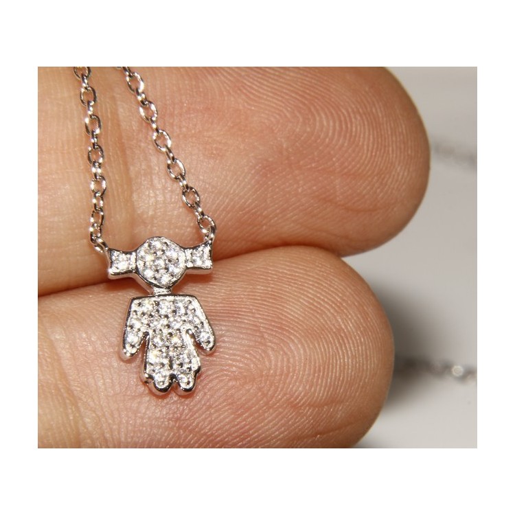 NSA|silver 925 Necklace Collier Venetian woman 44 cm little girl with pigtails microsetting 