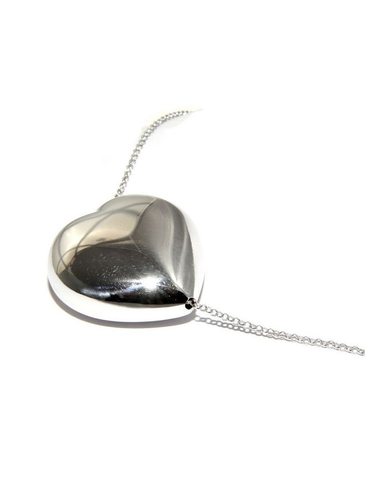 Collana Con Cuore Bombato Donna In Argento 925 Dorato Grande 3 cm.