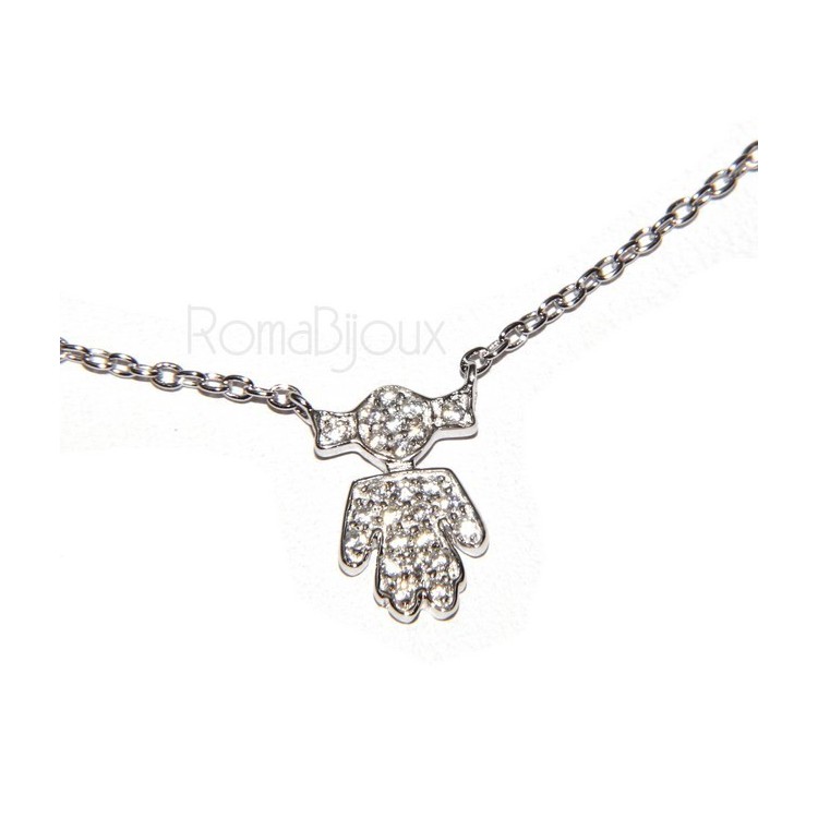 NSA|silver 925 Necklace Collier Venetian woman 44 cm little girl with pigtails microsetting 