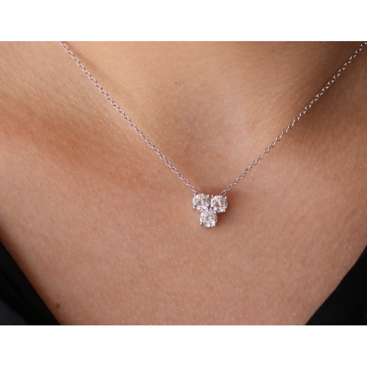 NSA|925 silver trilogy woman necklace with 3 white zircons pendant