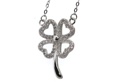 NSA|four-leaf clover necklace silver 925 large pendant woman white zircons