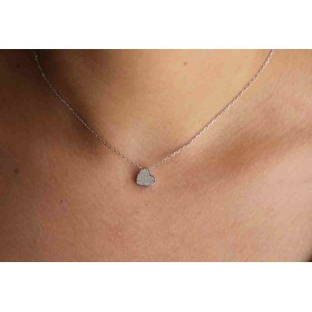NSA|Necklace in 925 silver 3D heart with zircons pave rhodium microsetting for woman