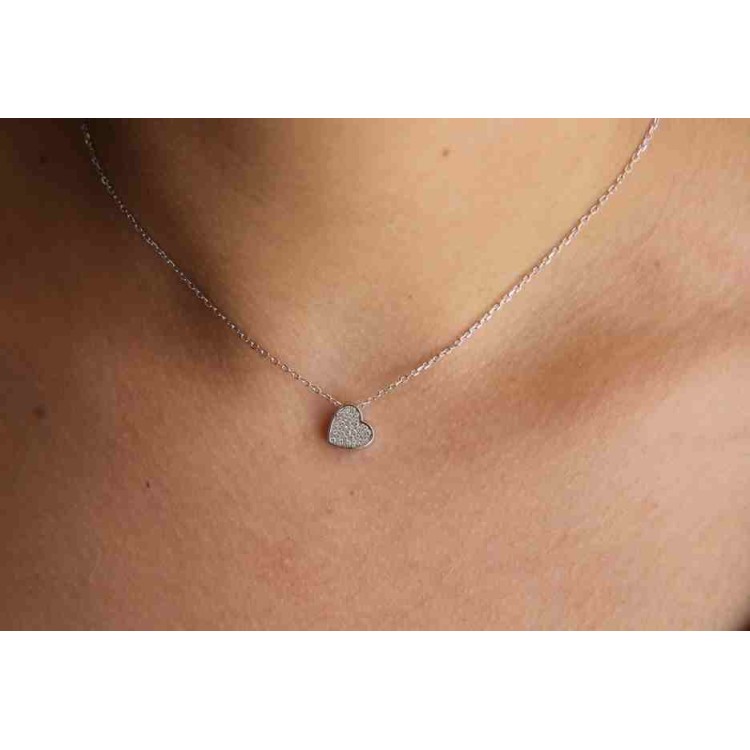NSA|Collier donna argento 925 cuore 3D rodio pavè di zirconi microsetting