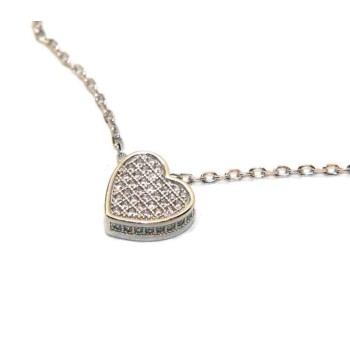 NSA|Necklace in 925 silver 3D heart with zircons pave rhodium microsetting for woman