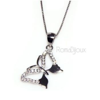 NSA|925 silver necklace with white cubic zirconia butterfly pendant collier