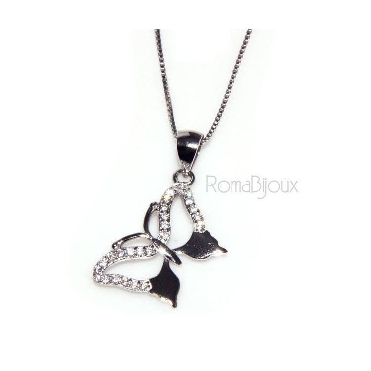 NSA|925 silver necklace with white cubic zirconia butterfly pendant collier