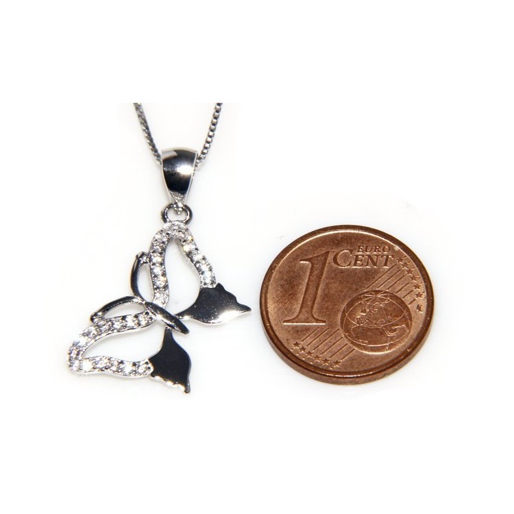 NSA|925 silver necklace with white cubic zirconia butterfly pendant collier