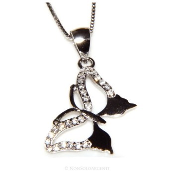 NSA|925 silver necklace with white cubic zirconia butterfly pendant collier