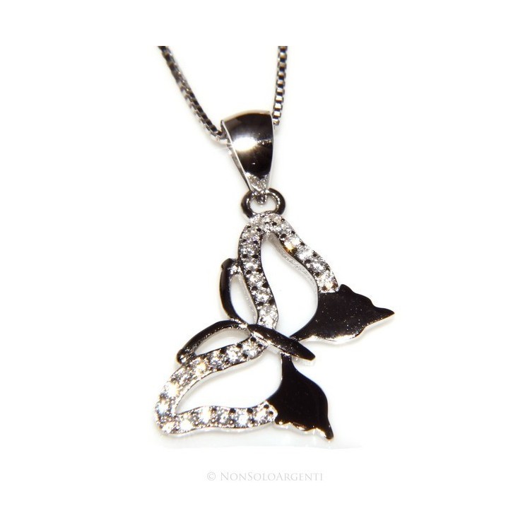 NSA|925 silver necklace with white cubic zirconia butterfly pendant collier