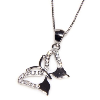 NSA|925 silver necklace with white cubic zirconia butterfly pendant collier